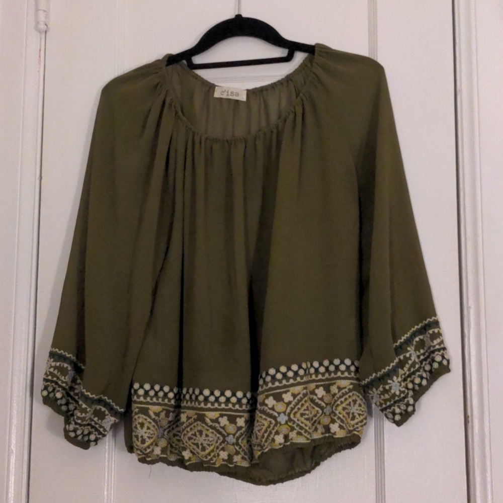 C'isa Olive Green Mesh Blouse - L